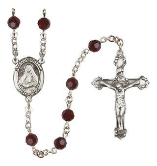 Sterling Silver 6mm Austrian Crystal Saint Frances Cabrini Rosary in Garnet