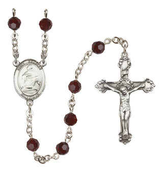 Sterling Silver 6mm Austrian Crystal Saint Charles Borromeo Rosary in Garnet