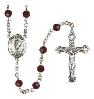 Sterling Silver 6mm Austrian Crystal Saint Florian Rosary in Garnet