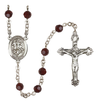 Sterling Silver 6mm Austrian Crystal Saint George Rosary in Garnet