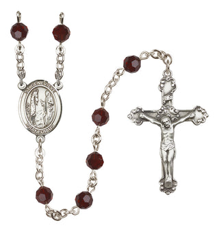 Sterling Silver 6mm Austrian Crystal Saint Genevieve Rosary in Garnet