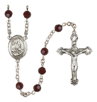 Sterling Silver 6mm Austrian Crystal Saint Gerard Majella Rosary in Garnet