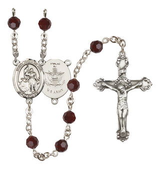 Sterling Silver 6mm Austrian Crystal Saint Joan of Arc / Army Rosary in Garnet