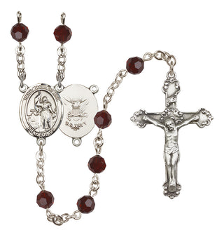 Sterling Silver 6mm Austrian Crystal Saint Joan of Arc / Navy Rosary in Garnet