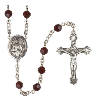 Sterling Silver 6mm Austrian Crystal San Judas Rosary in Garnet