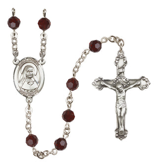 Sterling Silver 6mm Austrian Crystal Saint Louise de Marillac Rosary in Garnet