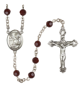 Sterling Silver 6mm Austrian Crystal Saint Mark the Evangelist Rosary in Garnet
