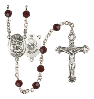 Sterling Silver 6mm Austrian Crystal Saint Michael / Marines Rosary in Garnet