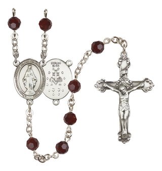 Sterling Silver 6mm Austrian Crystal Miraculous Rosary in Garnet