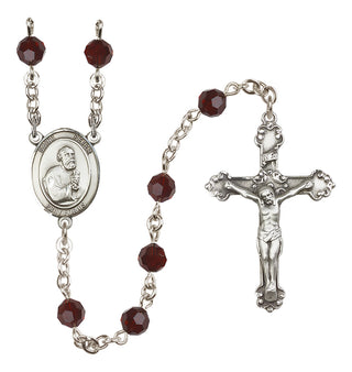 Sterling Silver 6mm Austrian Crystal Saint Peter the Apostle Rosary in Garnet