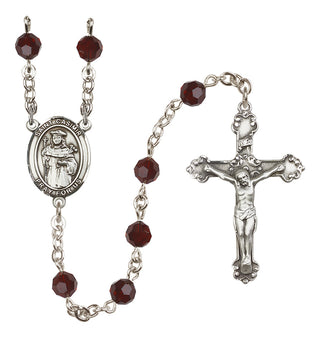 Sterling Silver 6mm Austrian Crystal Saint Casimir of Poland Rosary in Garnet