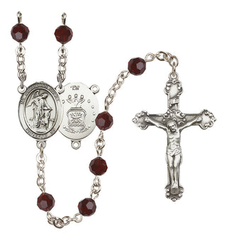 Sterling Silver 6mm Austrian Crystal Guardian Angel / Air Force Rosary in Garnet