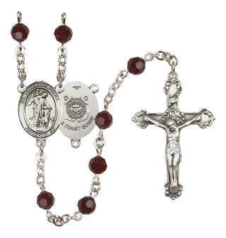 Sterling Silver 6mm Austrian Crystal Guardian Angel/Coast Guard Rosary in Garnet