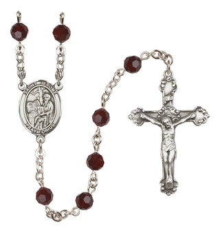 Sterling Silver 6mm Austrian Crystal Saint Jerome Rosary in Garnet