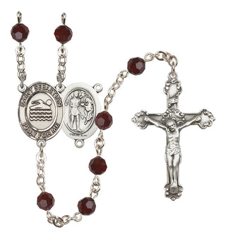 Sterling Silver 6mm Austrian Crystal Saint Sebastian/Swimming Rosary in Garnet