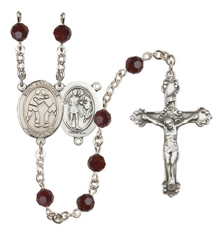Sterling Silver 6mm Austrian Crystal Saint Sebastian/Wrestling Rosary in Garnet