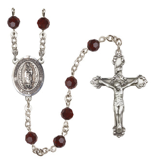 Sterling Silver 6mm Austrian Crystal Virgen de Guadalupe Rosary in Garnet