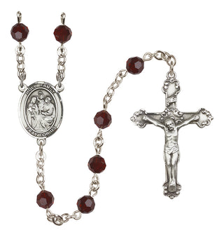 Sterling Silver 6mm Austrian Crystal Holy Family Rosary in Garnet