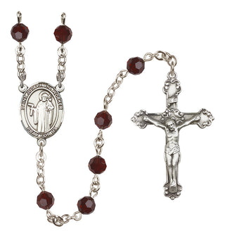 Sterling Silver 6mm Austrian Crystal Saint Joseph the Worker Rosary in Garnet