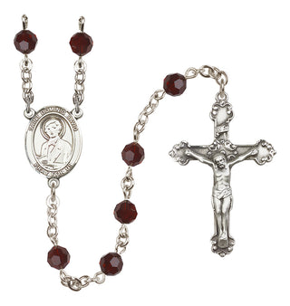 Sterling Silver 6mm Austrian Crystal Saint Dominic Savio Rosary in Garnet