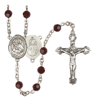 Sterling Silver 6mm Austrian Crystal Our Lady of Mount Carmel Rosary in Garnet
