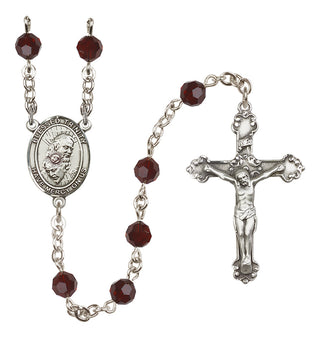 Sterling Silver 6mm Austrian Crystal Blessed Trinity Rosary in Garnet