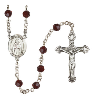 Sterling Silver 6mm Austrian Crystal Saint Samuel Rosary in Garnet