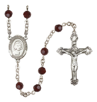 Sterling Silver 6mm Austrian Crystal Saint John Baptist de la Salle Rosary in Garnet