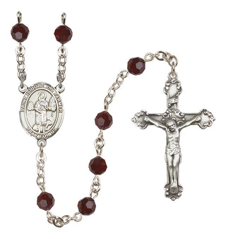 Sterling Silver 6mm Austrian Crystal Saint Isidore the Farmer Rosary in Garnet
