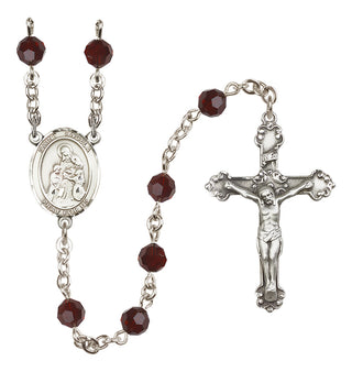 Sterling Silver 6mm Austrian Crystal Saint Angela Merici Rosary in Garnet