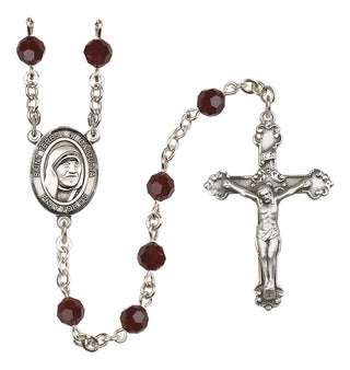Sterling Silver 6mm Austrian Crystal Saint Teresa of Calcutta Rosary in Garnet