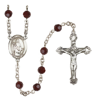 Sterling Silver 6mm Austrian Crystal Saint Amelia Rosary in Garnet