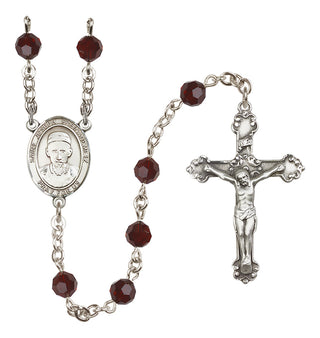 Sterling Silver 6mm Austrian Crystal Saint Joseph Freinademetz Rosary in Garnet
