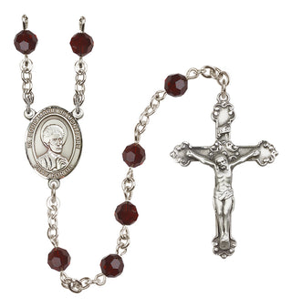 Sterling Silver 6mm Austrian Crystal Saint Louis Marie de Montfort Rosary in Garnet
