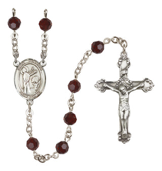 Sterling Silver 6mm Austrian Crystal Saint Kenneth Rosary in Garnet