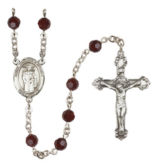 Sterling Silver 6mm Austrian Crystal Saint Thomas A Becket Rosary in Garnet