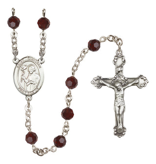 Sterling Silver 6mm Austrian Crystal Saint Dunstan Rosary in Garnet
