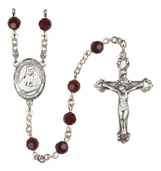 Sterling Silver 6mm Austrian Crystal Saint Rose Philippine Duchesne Rosary in Garnet