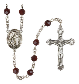 Sterling Silver 6mm Austrian Crystal Saint Raymond of Penafort Rosary in Garnet