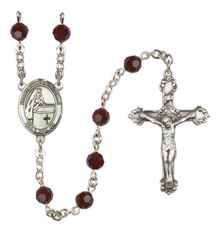 Sterling Silver 6mm Austrian Crystal Blessed Emilee Doultremont Rosary in Garnet