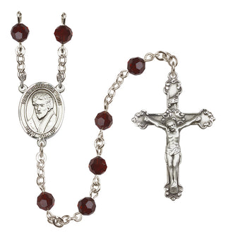 Sterling Silver 6mm Austrian Crystal Saint Peter Canisius Rosary in Garnet
