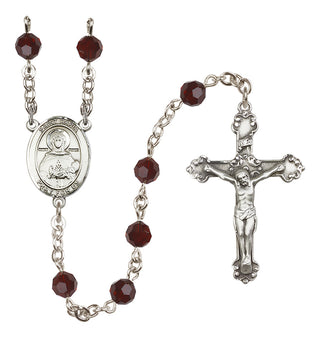Sterling Silver 6mm Austrian Crystal Saint Daria Rosary in Garnet
