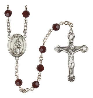 Sterling Silver 6mm Austrian Crystal Saint Eligius Rosary in Garnet