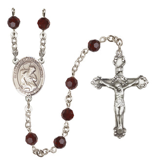 Sterling Silver 6mm Austrian Crystal Blessed Herman the Cripple Rosary in Garnet