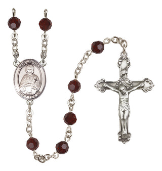 Sterling Silver 6mm Austrian Crystal Saint Gerald Rosary in Garnet
