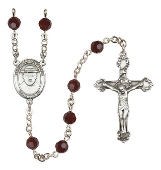 Sterling Silver 6mm Austrian Crystal Saint Damien of Molokai Rosary in Garnet