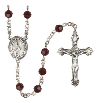 Sterling Silver 6mm Austrian Crystal Saint Anthony Mary Claret Rosary in Garnet