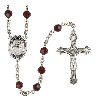 Sterling Silver 6mm Austrian Crystal Blessed John Henry Newman Rosary in Garnet