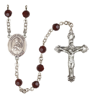 Sterling Silver 6mm Austrian Crystal Saint Fidelis Rosary in Garnet