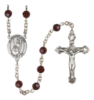 Sterling Silver 6mm Austrian Crystal Guardian Angel of the World Rosary in Garnet